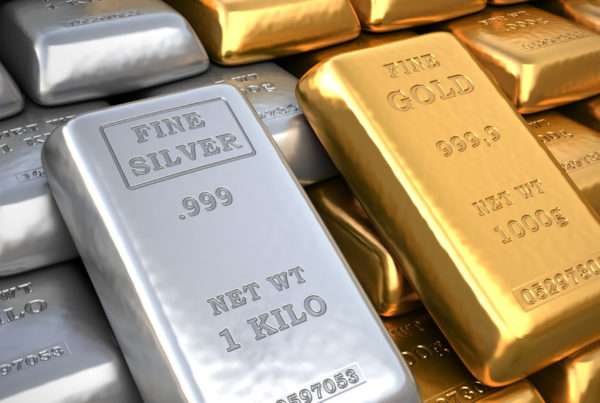 Silver ingot and gold bullion. Finance illustration - precious metals